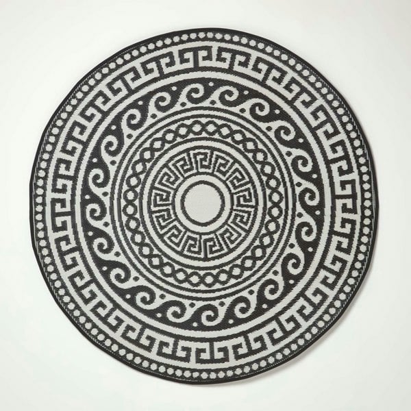 HOMESCAPES Round Outdoor Rug Luxury Waterproof Reversible Recycled, For Garden, Enid Aztec