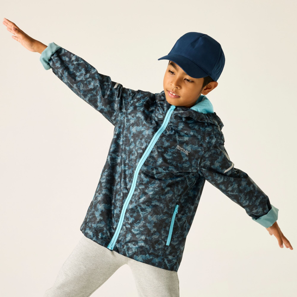 Regatta Kids Lever II Scratched Camo Waterproof Jacket - China Blue