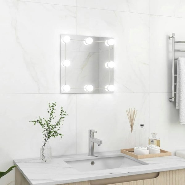 Berkfield Wall Mirror with LED Lights Square Glass