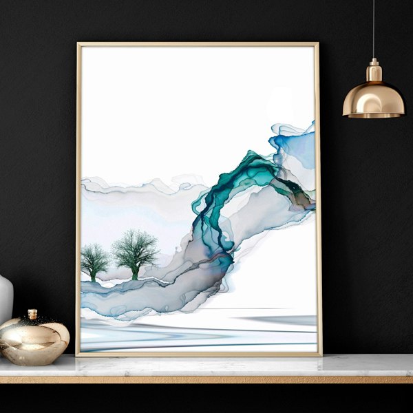 Art print set of 3 | Japanese Teal wall art for living room