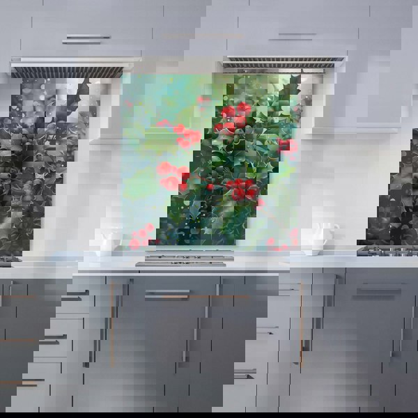 Warren Reed - Designer Festive Holly with Dew-Kissed Berries Kitchen Splashback