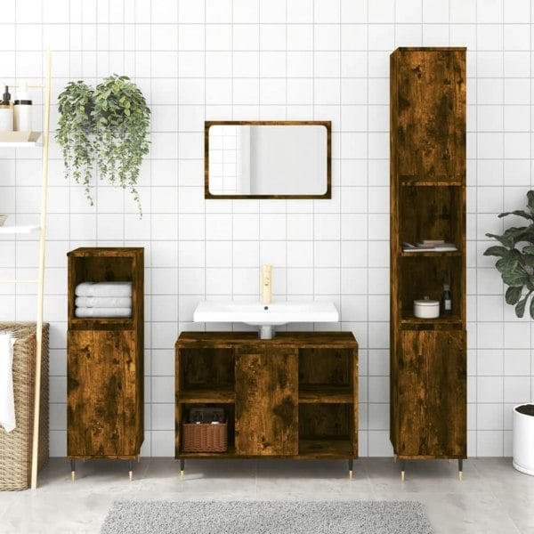 Berkfield Bathroom Cabinet Smoked Oak 30x30x100 cm Engineered Wood