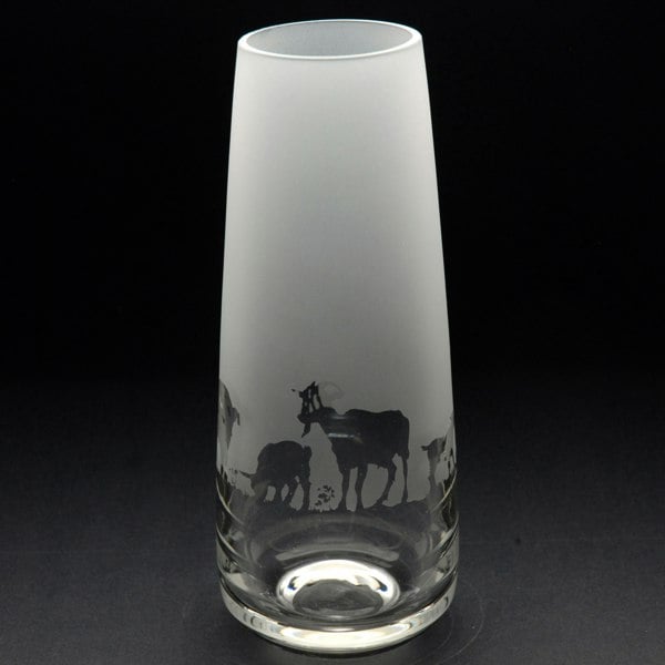 Glyptic Glass Art Goat Glass Bud Vase - Hand Etched/Engraved Gift