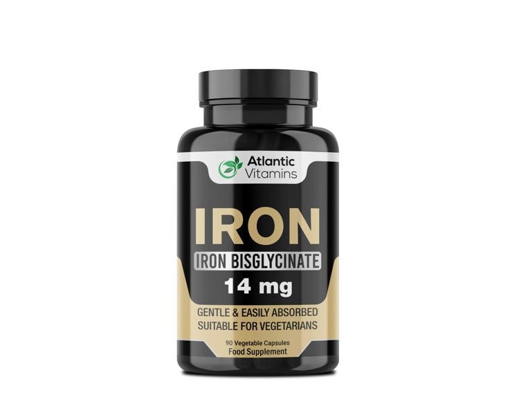 Atlantic Vitamins Iron Vegetarian 90 Capsules 14mg - Iron Bisglycinate UK Made