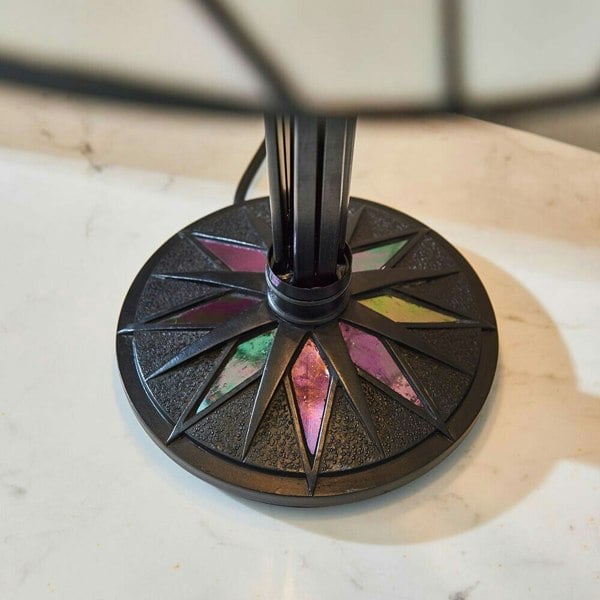 Tiffany Glass Table Lamp Light Black Iridised & Art Deco Textured Shade i00170 Loops
