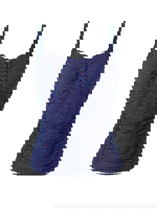 Navy & Red Polka Dot Ruched Front Tankini Top