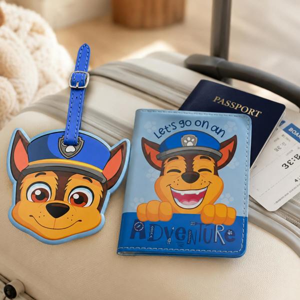 Widdop & Co Paw Patrol Chase PU Leather Passport and Luggage Tag Blue