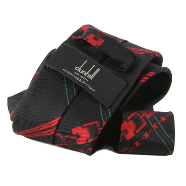 Dunhill silk tie in a chain checked pattern black red green