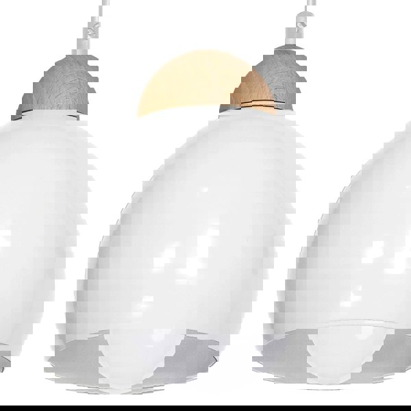 Milagro Dama White pendant Light 3XE27 Hand Made Scandi Style Hanging Ceiling Lamp Enhanced By Natural Wood Detail