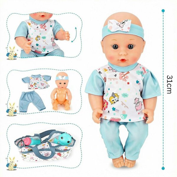 deAO 4-in-1 Baby Doll Nursery Playset with 12" Doll, Crib, Rocker & Accessories (Ages 3+)