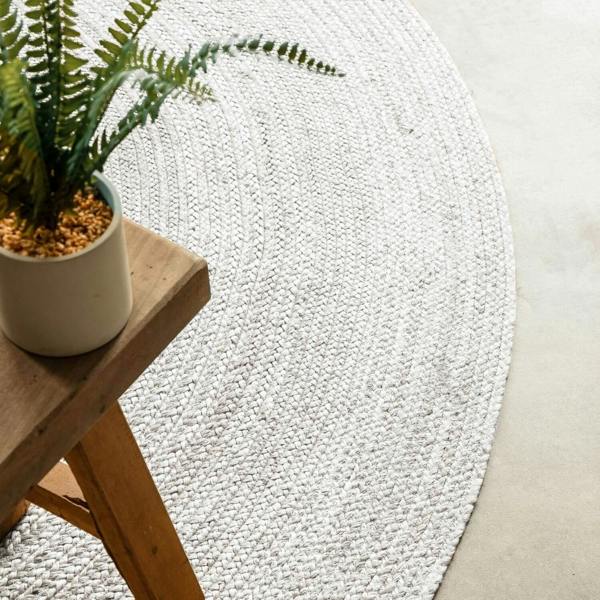 Braided Jute Rug Round Rangpur White