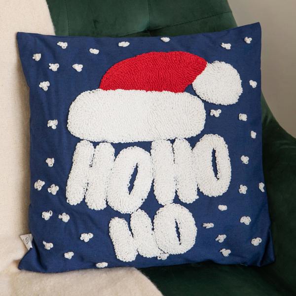 Samuel Alexander 44cm Dark Blue Ho Ho Ho Santa Hat Soft Christmas Decorative Cushion