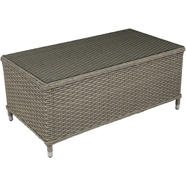 108cm Outdoor Coffee Table - Rattan Wicker & Glass Top - Garden Bistro Dining