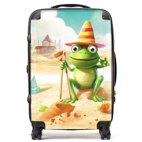 Warren Reed Happy Frog On A Beach Holiday Suitcase