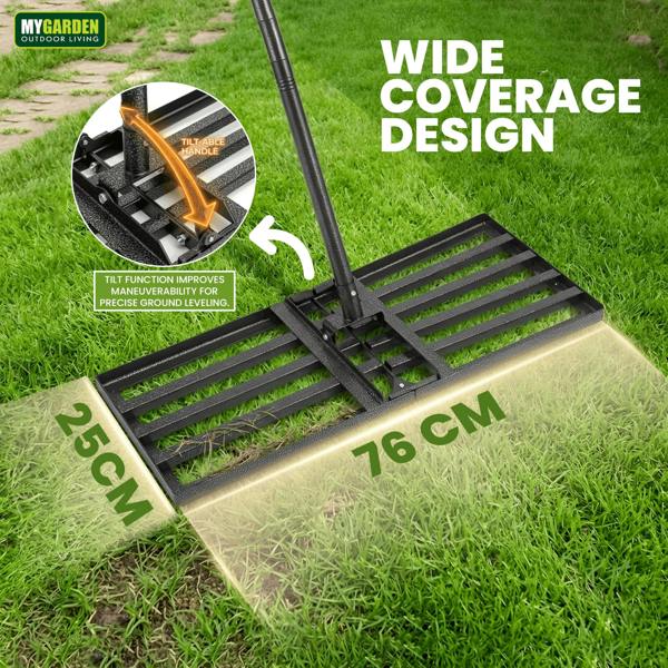 My Garden Outdoor Living My Garden Levelling Rake 1.57M - Foldable Garden Soil Leveling Rake with Tiltable Handle - 76 x 25cm Steel Leveller Tool