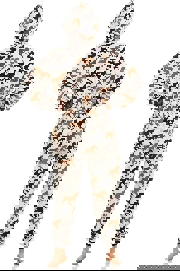 Camille Womens Supersoft Fleece Cream Horse Print All In One