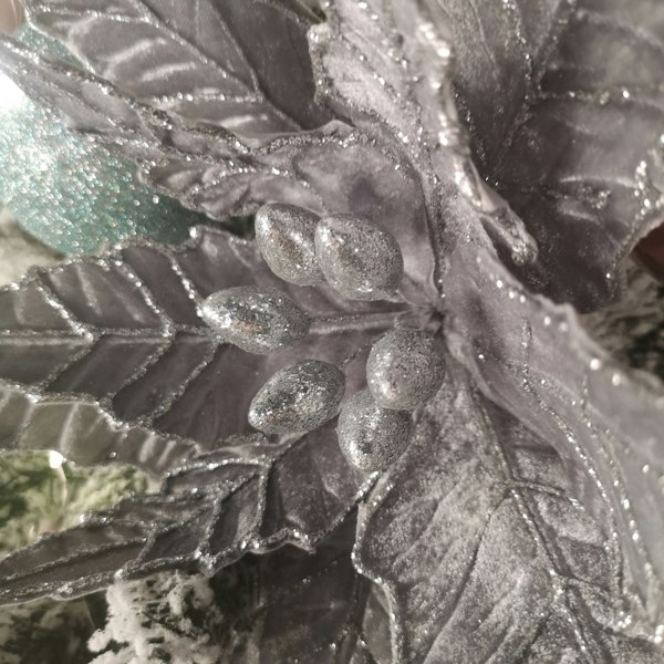Samuel Alexander 68cm Silver Velvet Poinsettia Stem with 2 Flowers Christmas Decoration