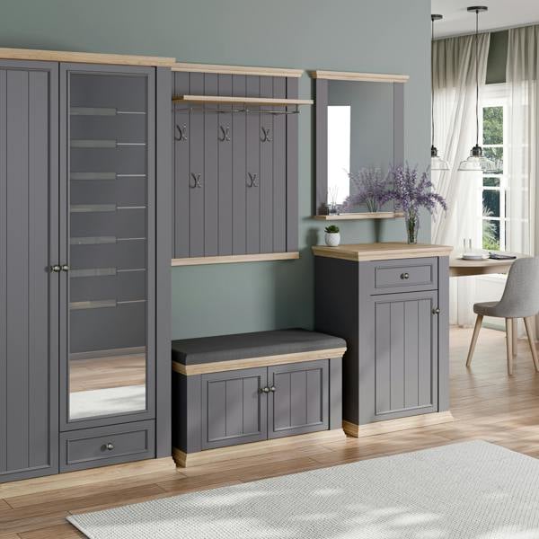 Furniture To Go Pontypool Shoe Cabinet with Drawer in Grey and Mauvella Oak