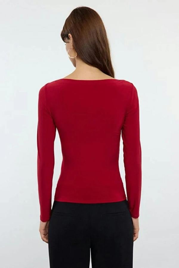 Hoxton Gal Boat Neck Draped Fitted Stretch Knit Blouse