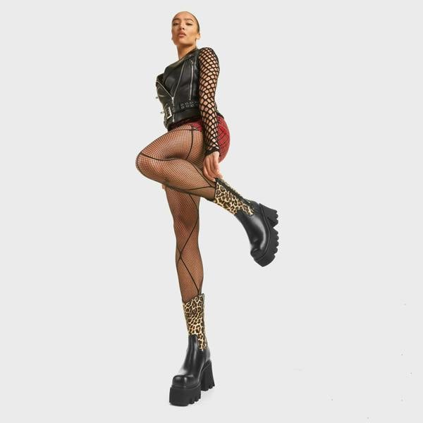 Lamoda Virtuous BlackPU Slip-On Shoes with Brown Leopard Print Stylish