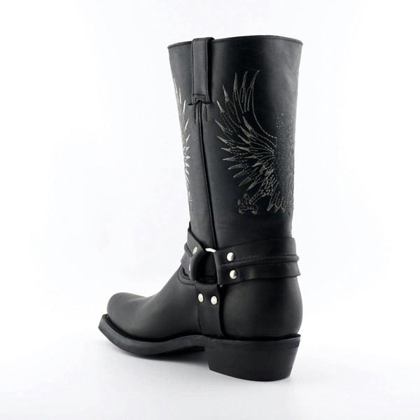 Grinders Mens Black Leather Cowboy Boots-Bald Eagle