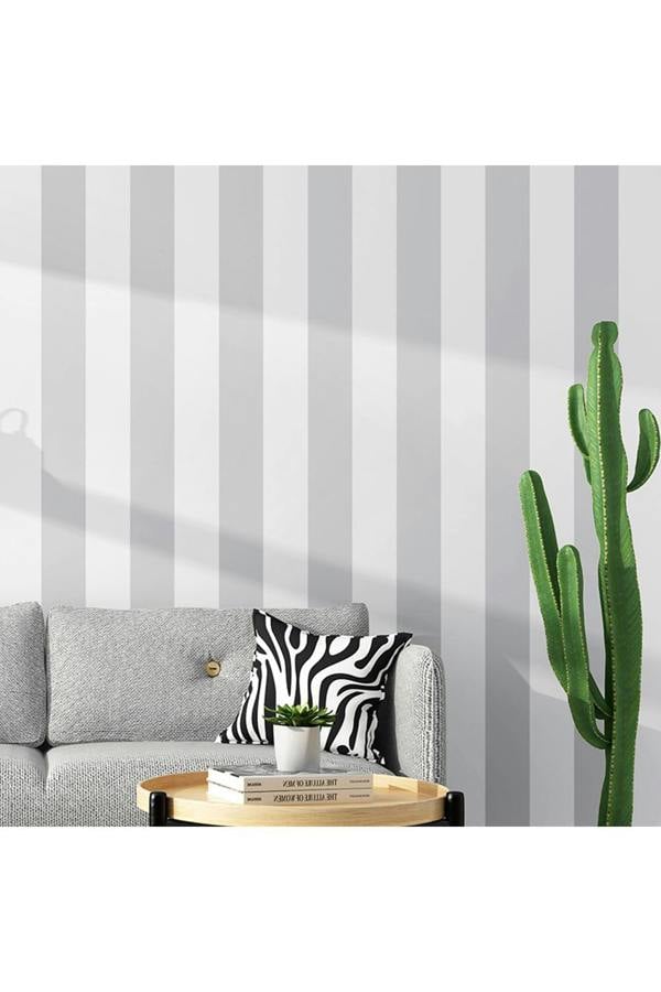 PVC Grey and White Stripes Non-Pasted Wallpaper Roll