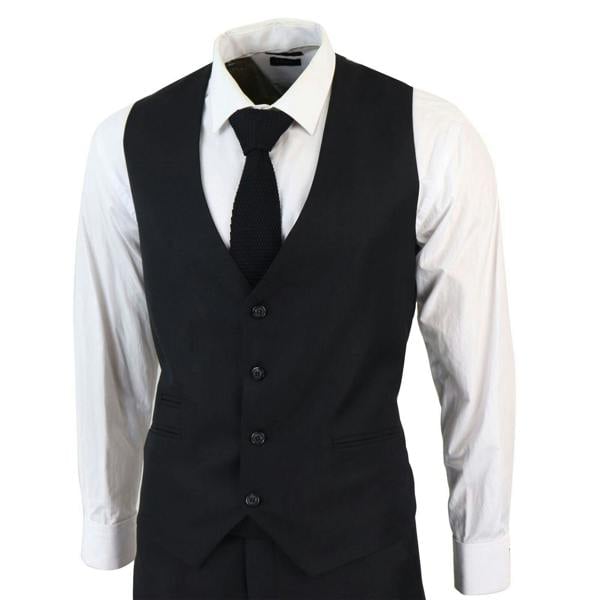 TruClothing Mens IM1 Classic Plain Black 3 Piece Suit