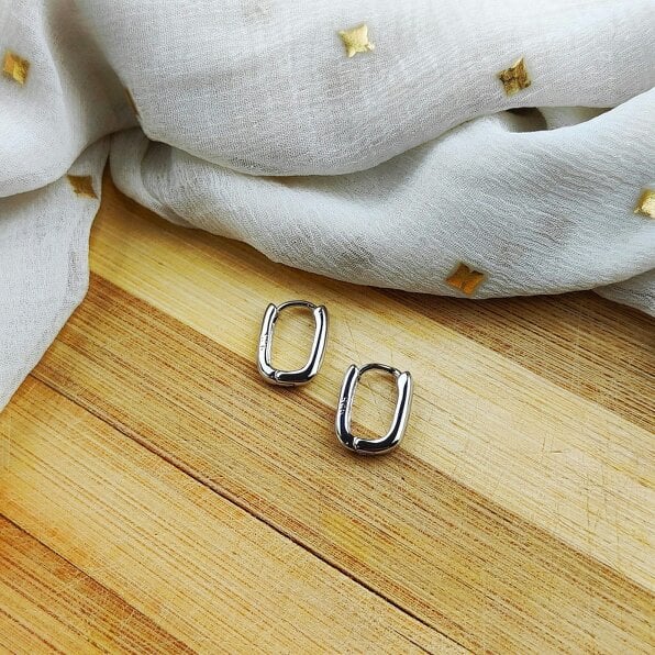 The Colourful Aura Sterling Silver U Shape Geometric Minimalist Rectangle Hoop Earrings