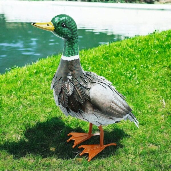 EDH Door Hardware Metal Farmyard Male Duck (38.5cm x 15.5cm x 30cm) – Handcrafted Rustic Duck Garden Ornament – Weather-Resistant Metal Duck Statue