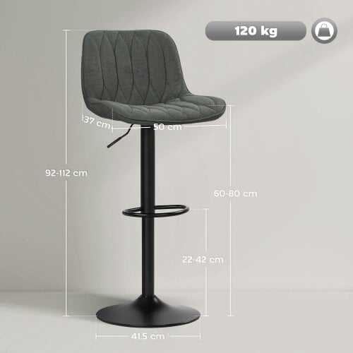 Wyld Haus Likaha Fabric Charcoal Grey Linen Look Bar Stools Set Of 2