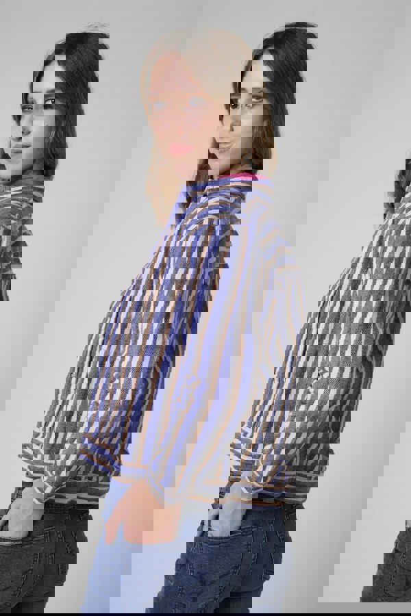 ENORSIA Womens White Stripe Pattern Cropped Jacket