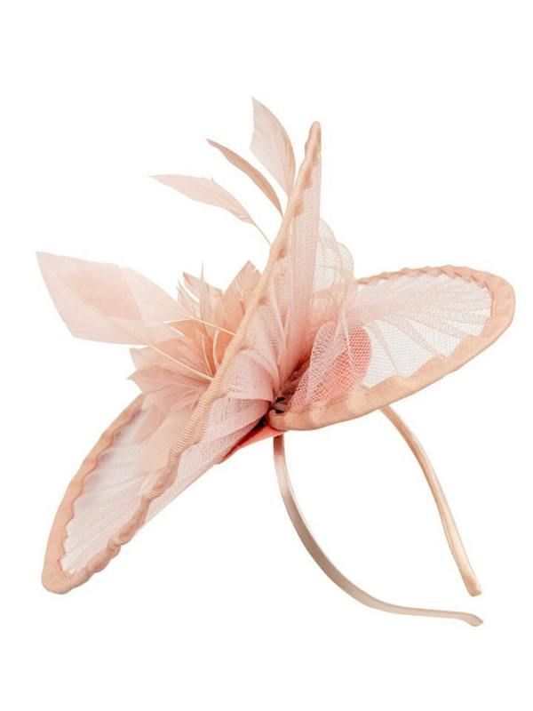 Spiral Circular Brim Fascinator with Feathers Burst in Pink - svnx