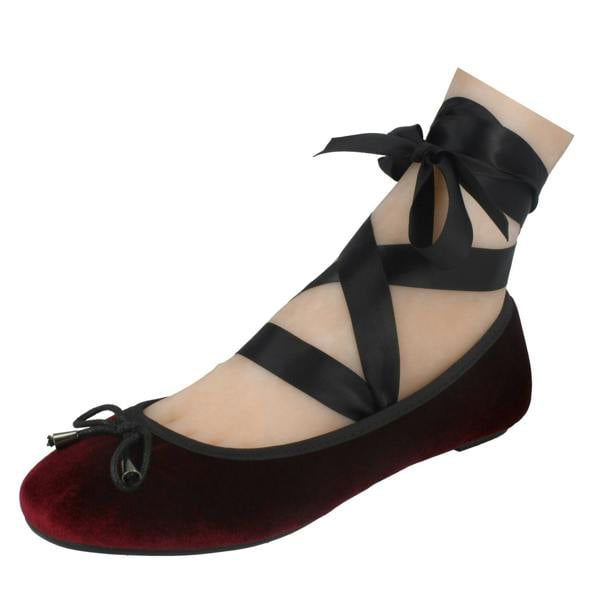 Spot On Ladies Spot On Tie Up Leg Ribbon Flat Ballerina Shoe F80273