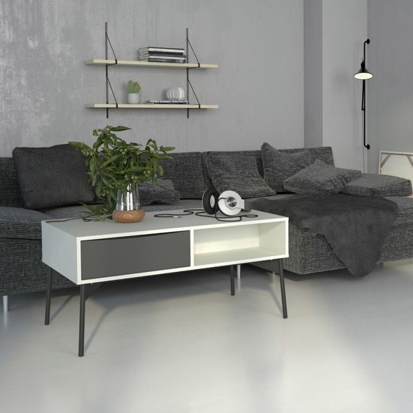 Furniture To Go Fur Coffee Table with 1 Drawer in Grey and White