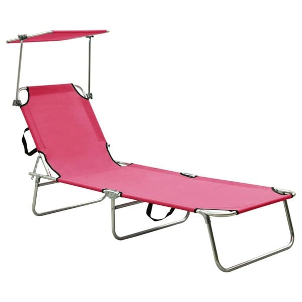 Berkfield Folding Sun Lounger with Canopy Steel Magento Pink