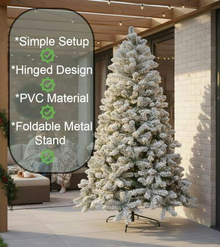 4ft to 7ft Green Snow-Flocked Artificial Christmas Trees with PVC Tips and Metal Stand image 8