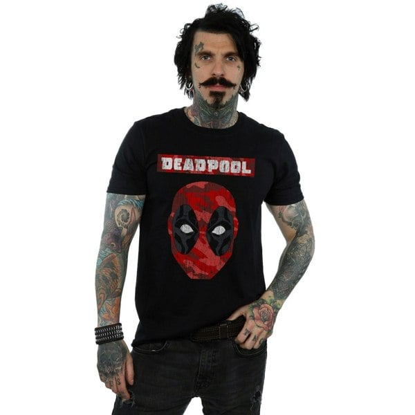 Marvel Mens Deadpool Camo Head T-Shirt - Black