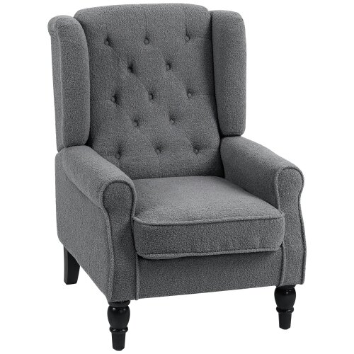 Wyld Haus Nocova Grey Boucle Retro Wingback Accent Armchair Soft Sherpa Fleece Upholstery