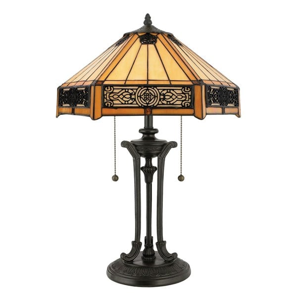 2 Bulb Twin Table Lamp Tiffany Style Coloured Glass Vintage Bronze LED E27 60W Loops
