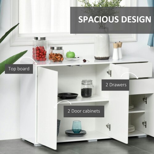 Wyld Haus Talu High Gloss White Large Sideboard With 2 Drawers And Double Cabinets