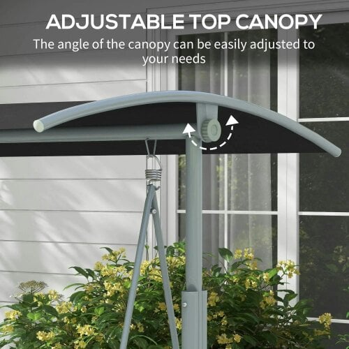 2 Seater Garden Swing Chair Patio Rocking Bench w/ Tilting Canopy, Double Padded Seats, Storage Bag and Tray, Black
