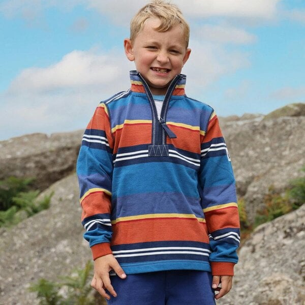 Lazy Jacks LJ40SC - Boy's Striped Quarter Zip - Grey