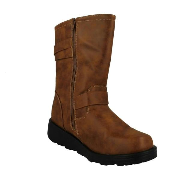 Spot On Ladies Spot On Buckle Detailed Wide Fit Mid-Calf  Boots F51200
