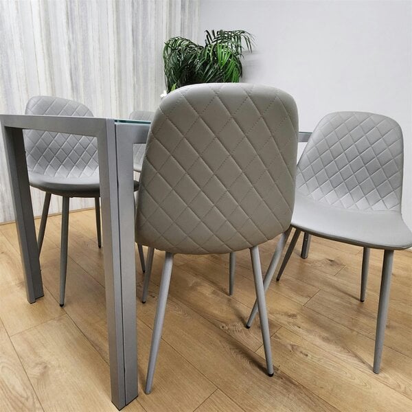 Kosy Koala Glass Dining table and 4 grey leather chairs  Grey Glass Table And 4 Chairs kitchen dining room furniture