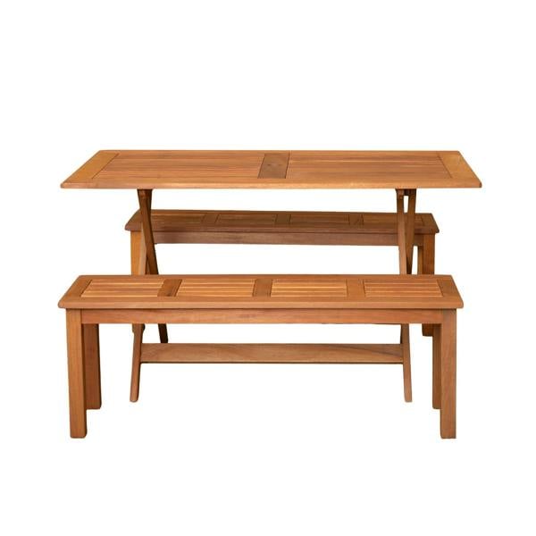 Samuel Alexander Outdoor 4 Person Rectangular Wooden Garden Dining Table with 2 Benches