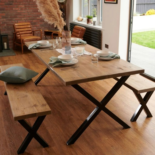 Rugger Brown Reclaimed Dining Table And Bench