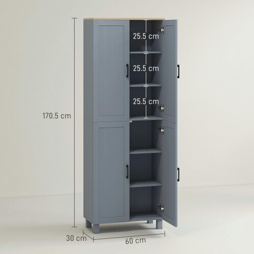 Wyld Haus Parare 171cm Wooden Grey Wood Effect 4 Door Freestanding Kitchen Pantry Cabinet