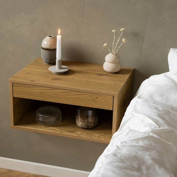 Furniture To Go Cholet Square Bedside Table with 1 Drawer in Oak