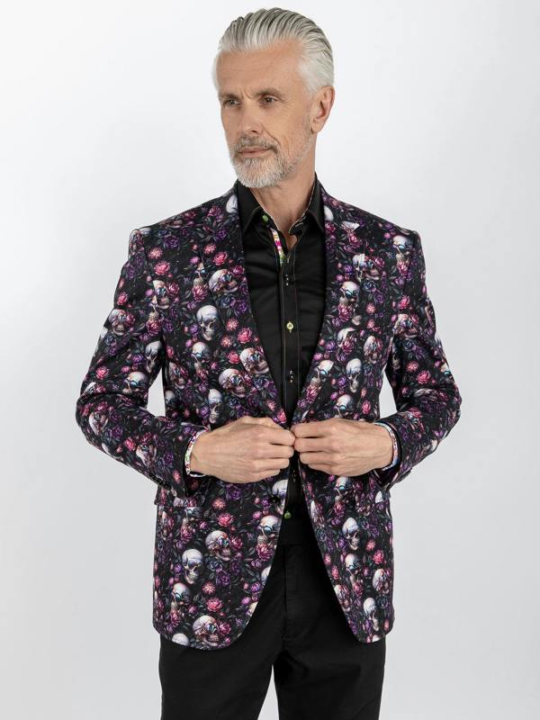 SKULL & FLORAL PRINTED FITTED JACKET - Claudio Lugli Shirts