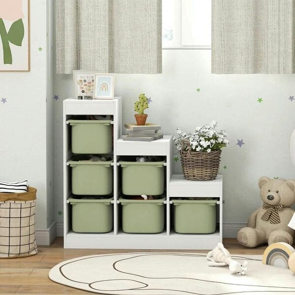 Bobobiy Toy Storage Organiser, Three-Layer Kids Toy Storage Units, with Removable Bins, for Ages 3-8 Years, Green